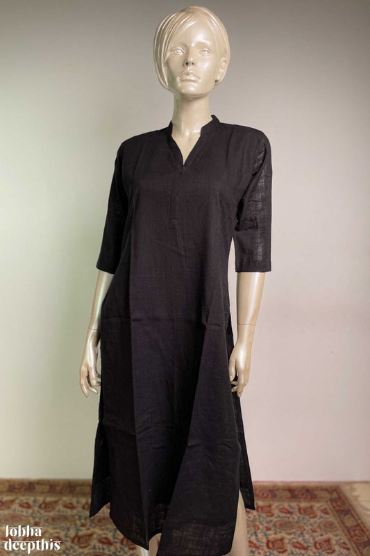 Aabhar: Pure Cotton Black Half Collar Kurta - Lobha Deepthis