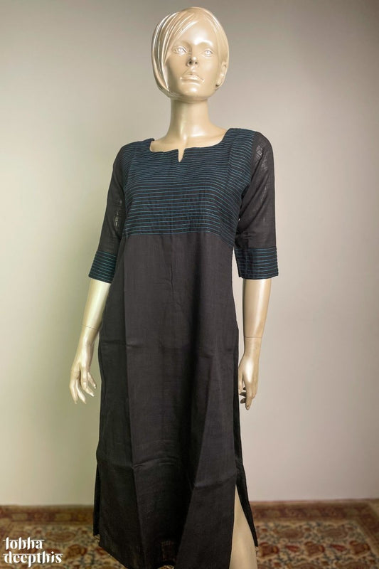 Aabhar: Pure Cotton Black Kantha Embroidery Kurta - Lobha Deepthis