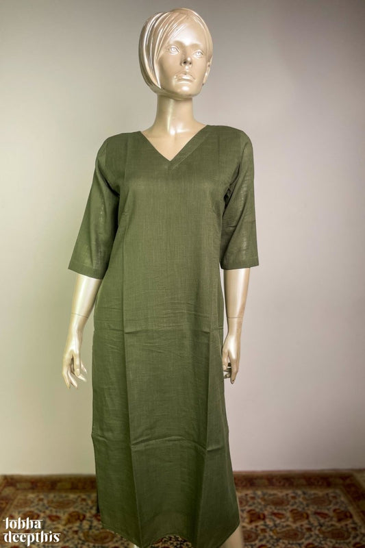 Aabhar: Pure Cotton Pista Green V Neck Kurta - Lobha Deepthis