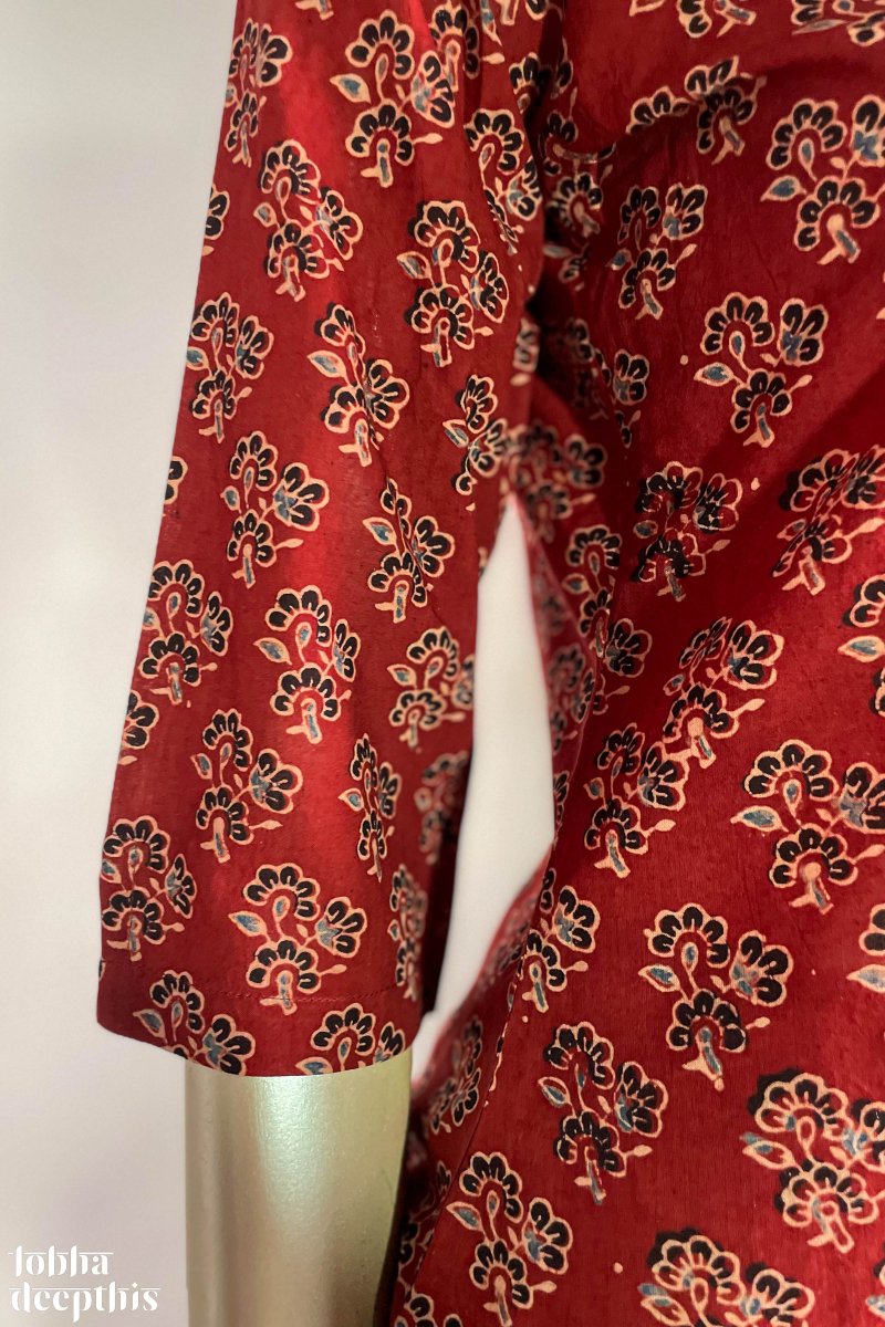 Ajrakh Florets on Madder Straight Kurta - Lobha Deepthis