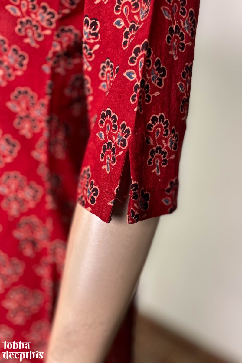 Ajrakh Florets on Madder Straight Kurta - Lobha Deepthis