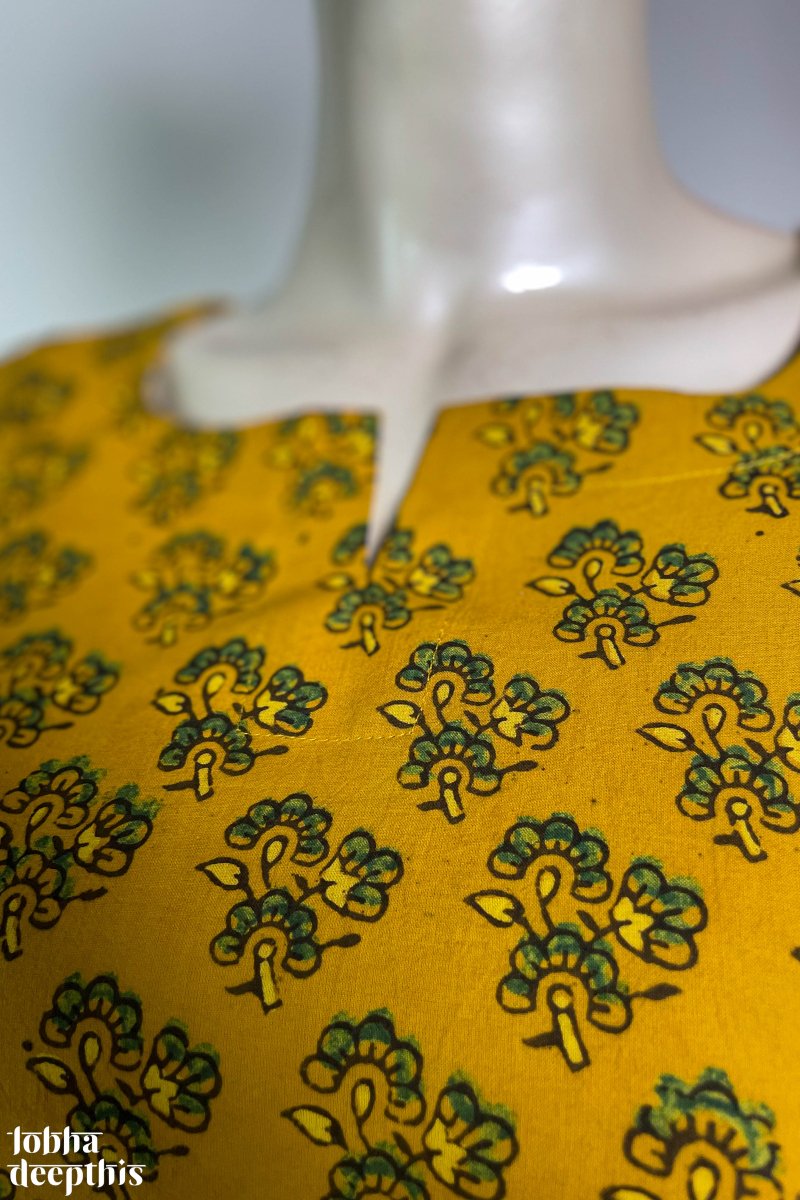 Ajrakh Florets on Turmeric Straight Kurta - Lobha Deepthis