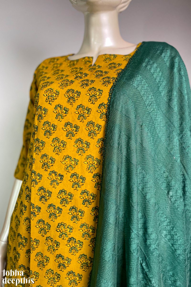 Ajrakh Florets on Turmeric Straight Kurta - Lobha Deepthis