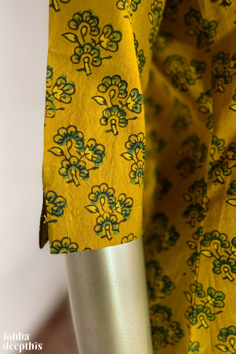 Ajrakh Florets on Turmeric Straight Kurta - Lobha Deepthis