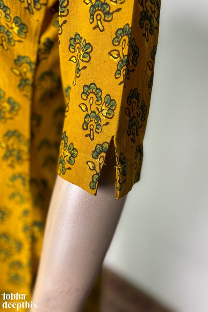 Ajrakh Florets on Turmeric Straight Kurta - Lobha Deepthis