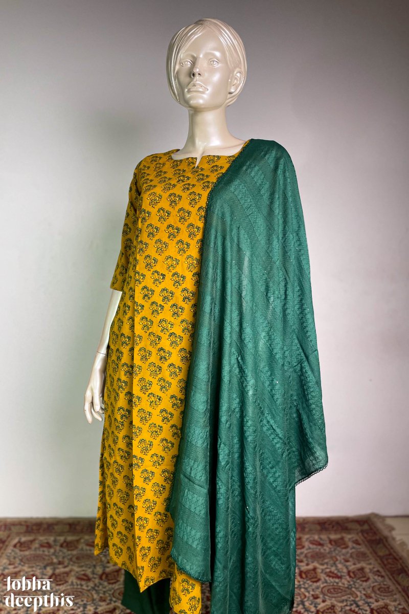 Ajrakh Florets on Turmeric Straight Kurta - Lobha Deepthis