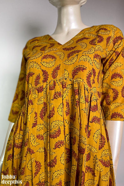 Ajrakh Neem Leaves Turmeric Alia Cut Kurta - Lobha Deepthis