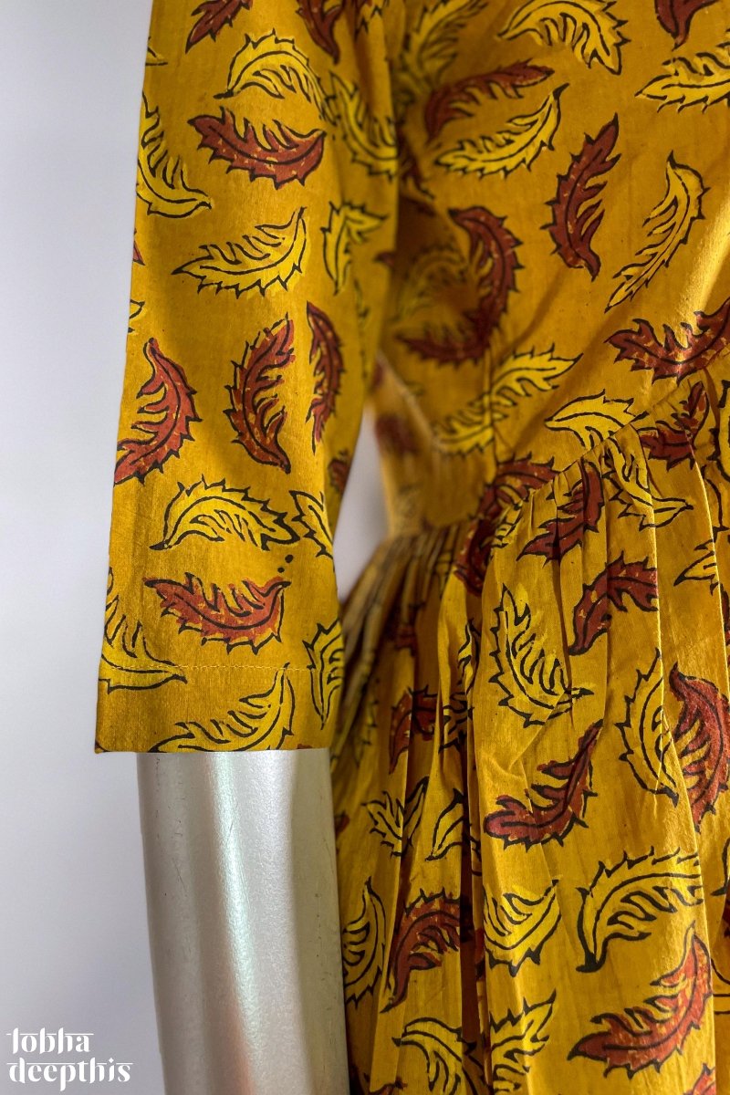 Ajrakh Neem Leaves Turmeric Alia Cut Kurta - Lobha Deepthis