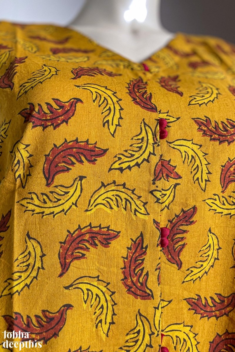 Ajrakh Neem Leaves Turmeric Aline Kurta - Lobha Deepthis