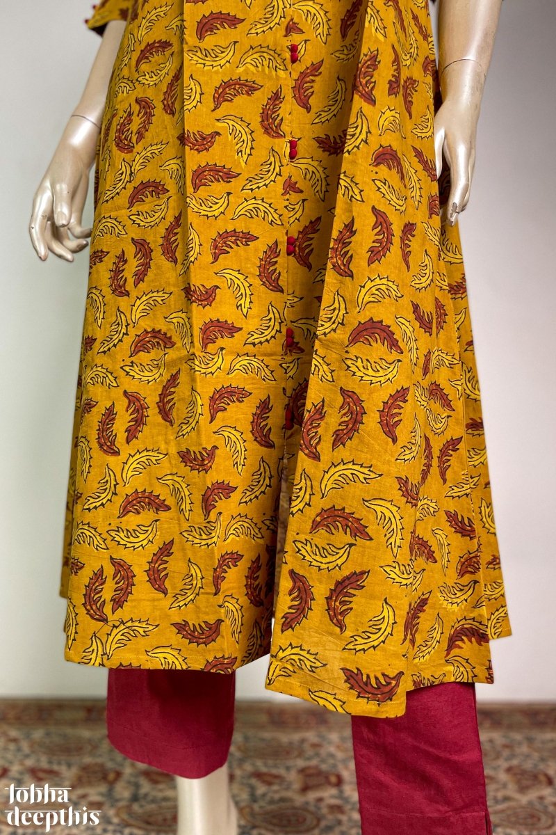 Ajrakh Neem Leaves Turmeric Aline Kurta - Lobha Deepthis