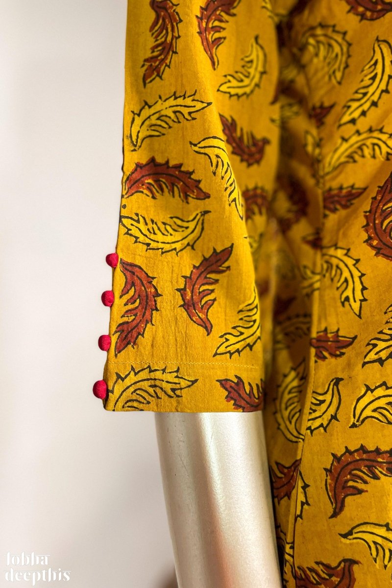 Ajrakh Neem Leaves Turmeric Aline Kurta - Lobha Deepthis