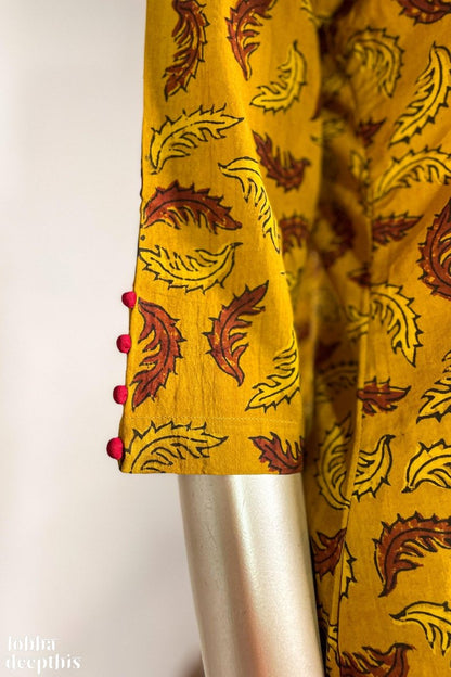 Ajrakh Neem Leaves Turmeric Aline Kurta - Lobha Deepthis