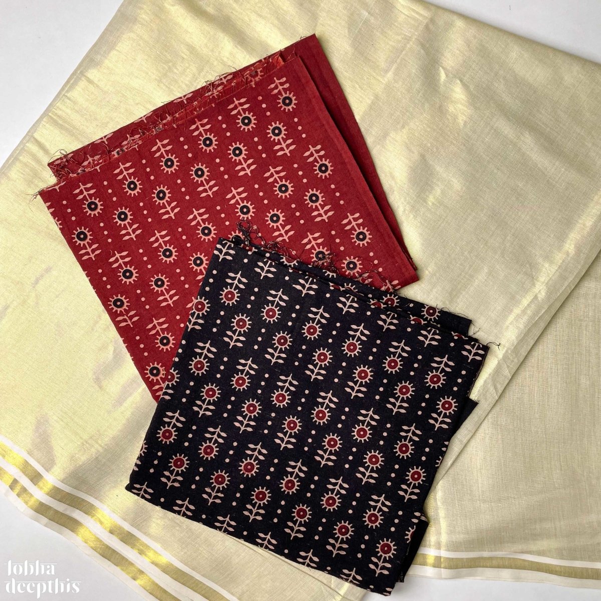 Ajrakh Screen Print Cotton: Golden Tissue Skirt and Top – Lobha Deepthis