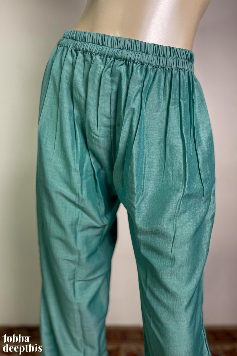 Aqua Blue Nylon Silk Straight Pants - Lobha Deepthis