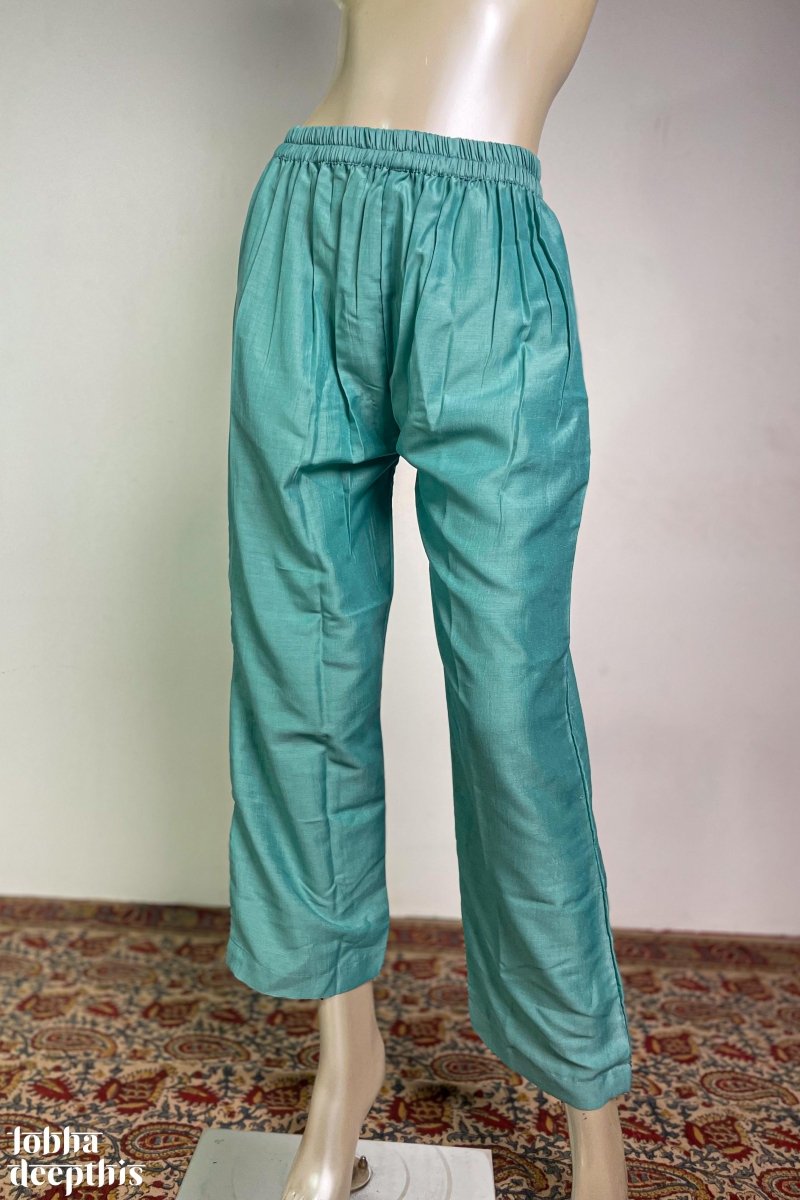 Aqua Blue Nylon Silk Straight Pants - Lobha Deepthis