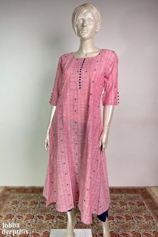 Baby Pink South Cotton Aline Kurta - Lobha Deepthis