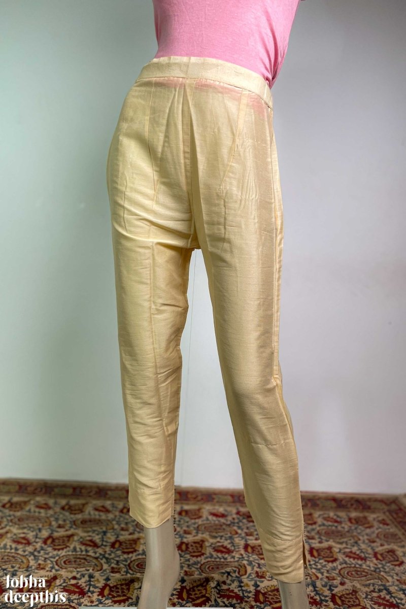 Biscuit Shade Slub Silk Pencil Pants - Lobha Deepthis