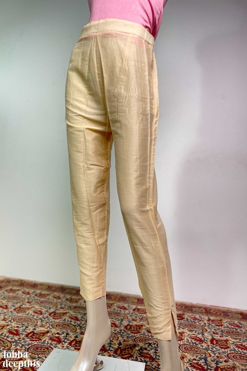 Biscuit Shade Slub Silk Pencil Pants - Lobha Deepthis