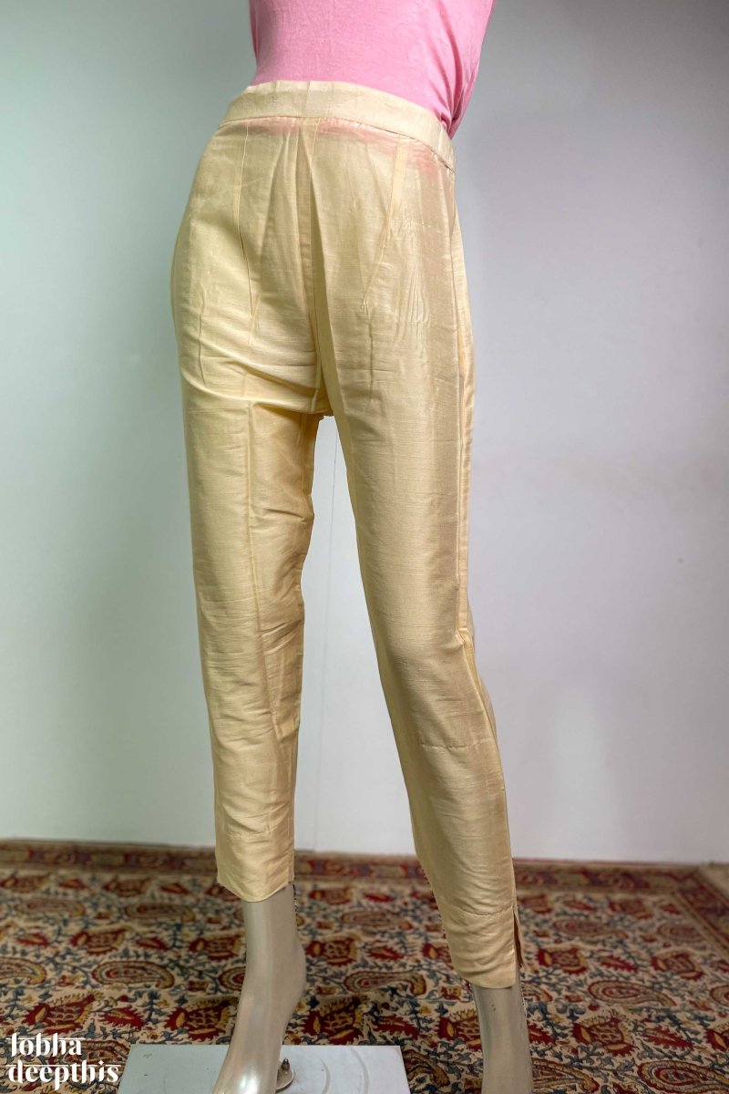 Biscuit Shade Slub Silk Pencil Pants - Lobha Deepthis