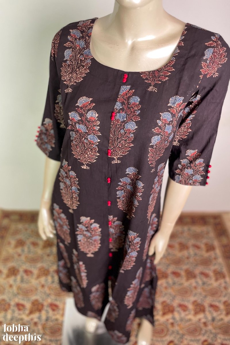 Red and grey ajrakh persian printed kurta with pants - set of two by Prints  Valley | The Secret Label