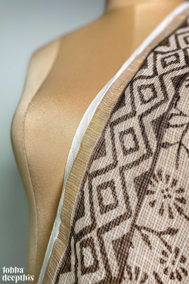 Black on White Sanganeri Florals Kota Doria Dupatta - Lobha Deepthis