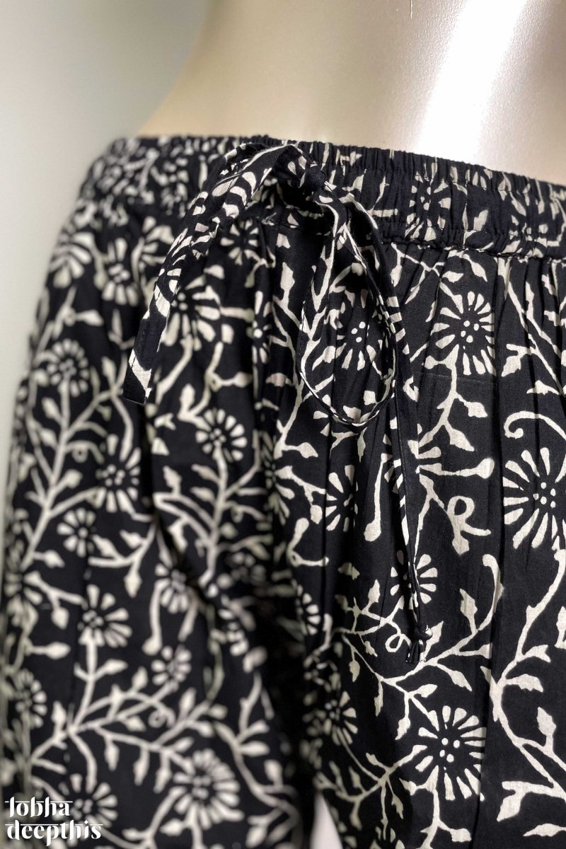 Black Sanganeri Florals Straight Pants - Lobha Deepthis