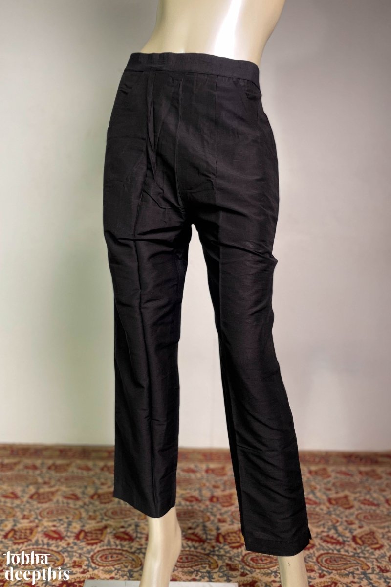 Black Slub Silk Pencil Pants - Lobha Deepthis