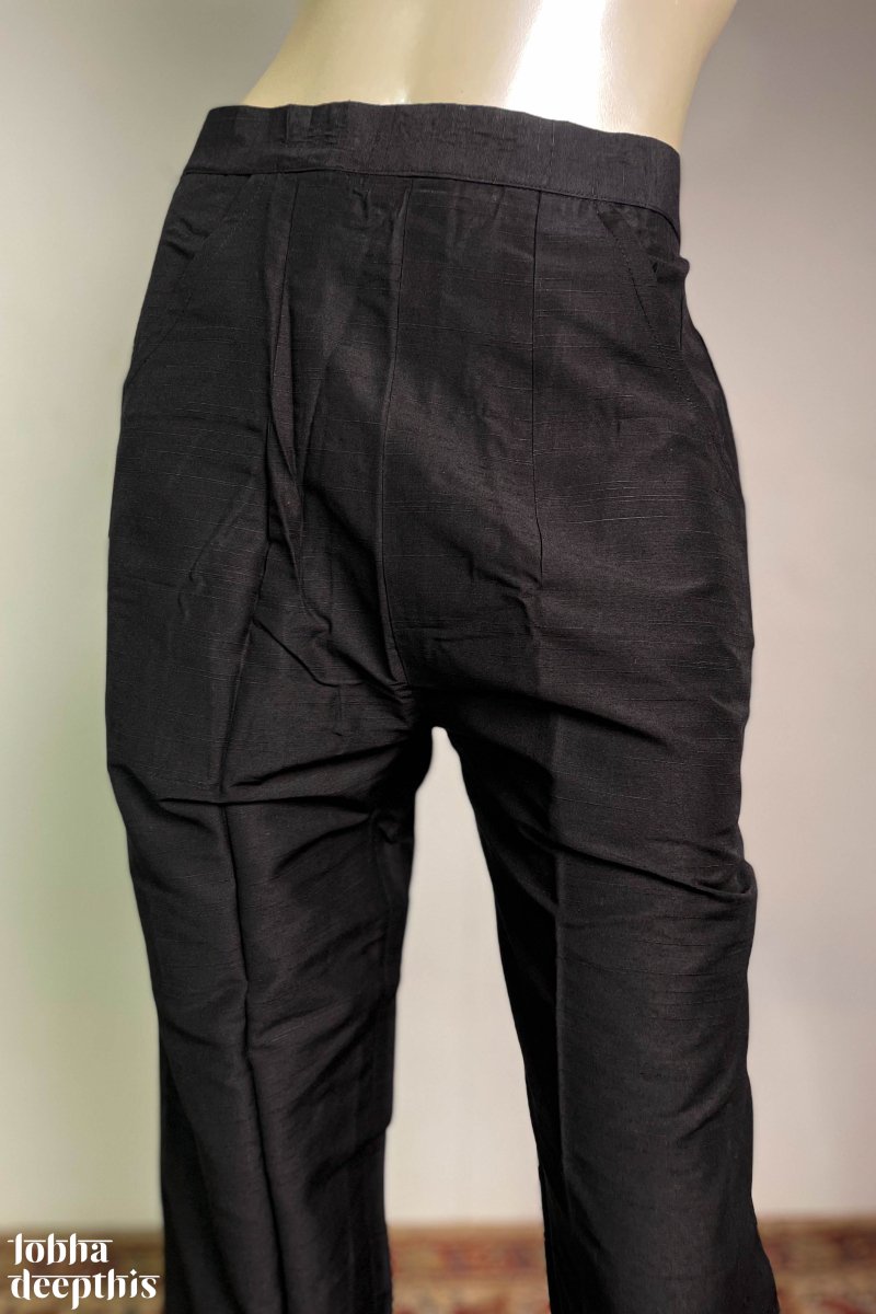 Black Slub Silk Pencil Pants - Lobha Deepthis