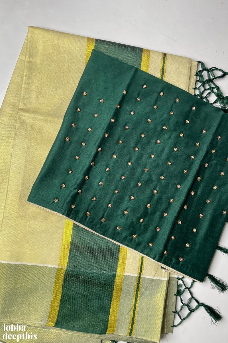 Buy HOUSE OF BEGUM Bottle Green Banarasi Handloom Satin Silk Saree With  Embroidery Work with Blouse Piece | Shoppers Stop