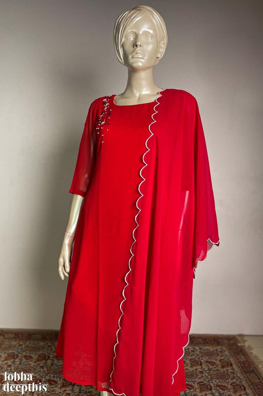 Christmas Stars on Red Georgette Kurta - Lobha Deepthis