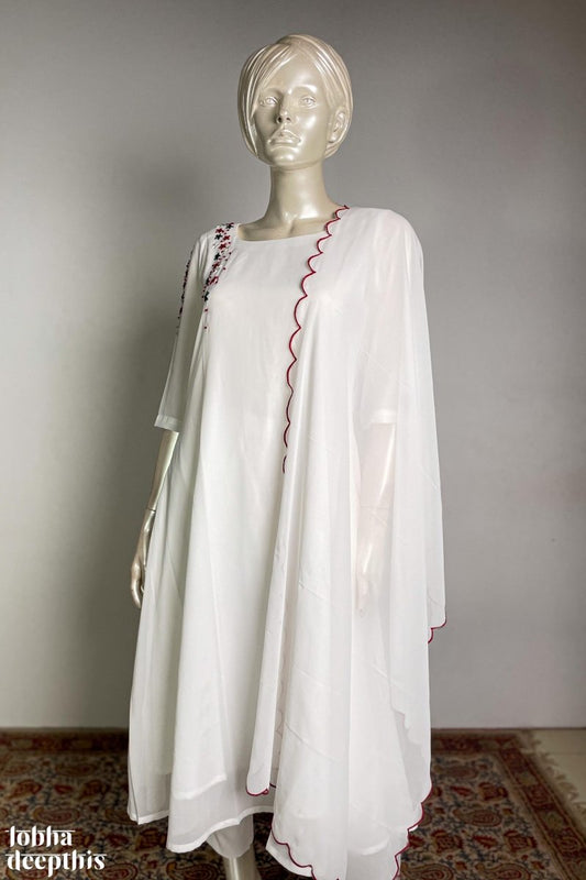 Christmas Stars on White Georgette Kurta - Lobha Deepthis