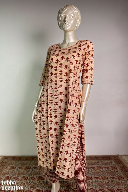 Coffee Batik Straight Co-ord Set - Lobha Deepthis