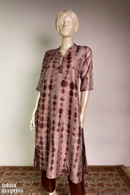 Coffee Brown Shibori Collar Kurta - Lobha Deepthis