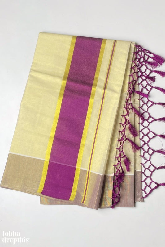 Dark Lavender Borden Golden Set Saree - Lobha Deepthis