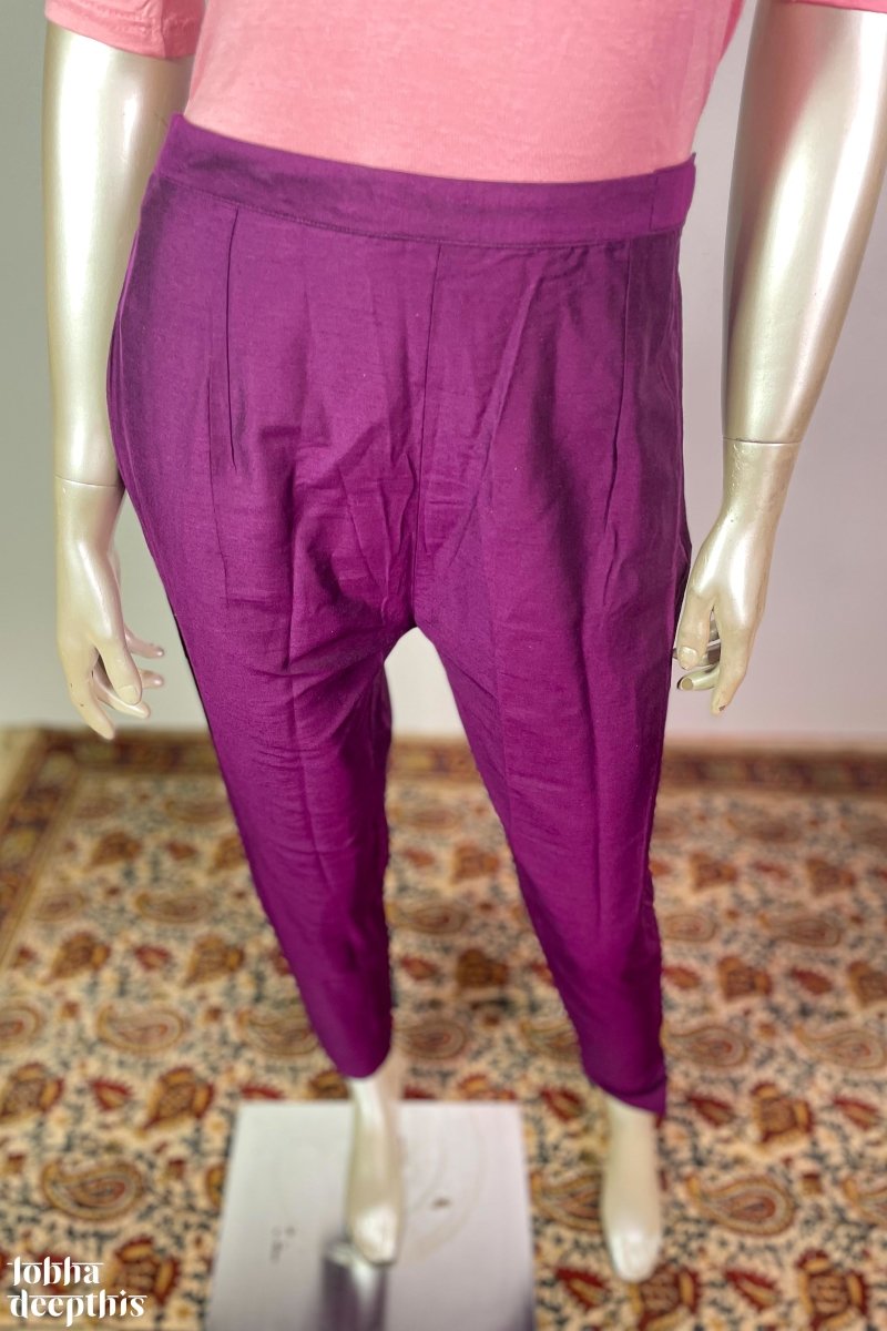 Dark Lavender Slub Silk Pencil Pants - LOBHA DEEPTHIS