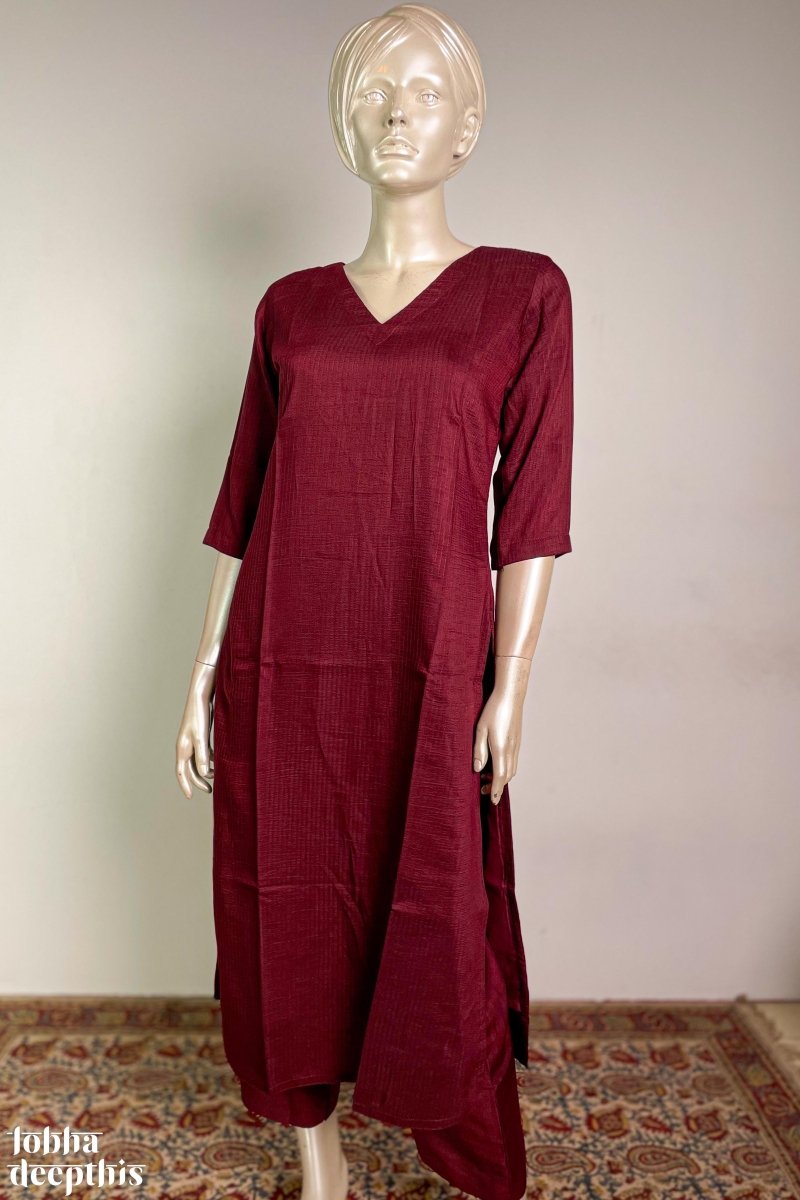 Priyanka - Aline Maroon Silk cotton kurti – Ichika