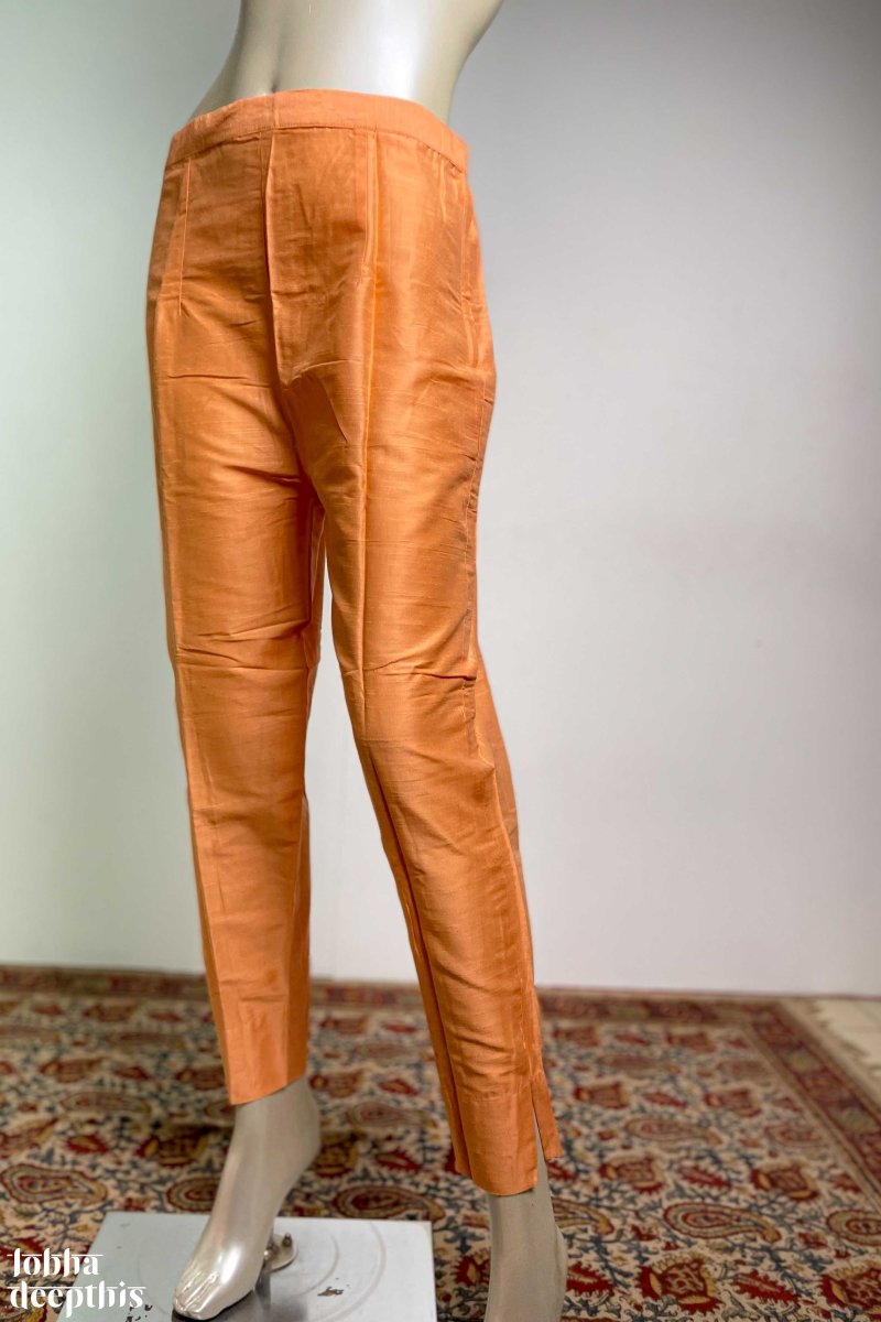 Dark Peach Slub Silk Pencil Pants - Lobha Deepthis