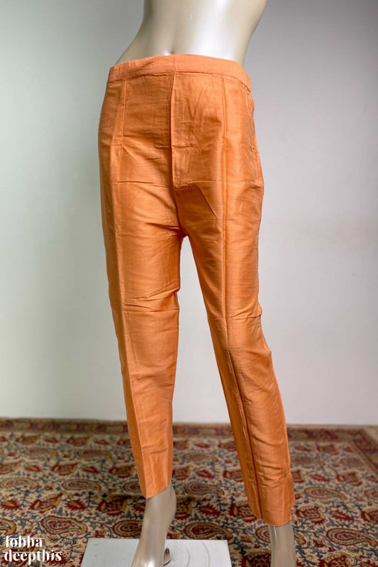 Dark Peach Slub Silk Pencil Pants - Lobha Deepthis