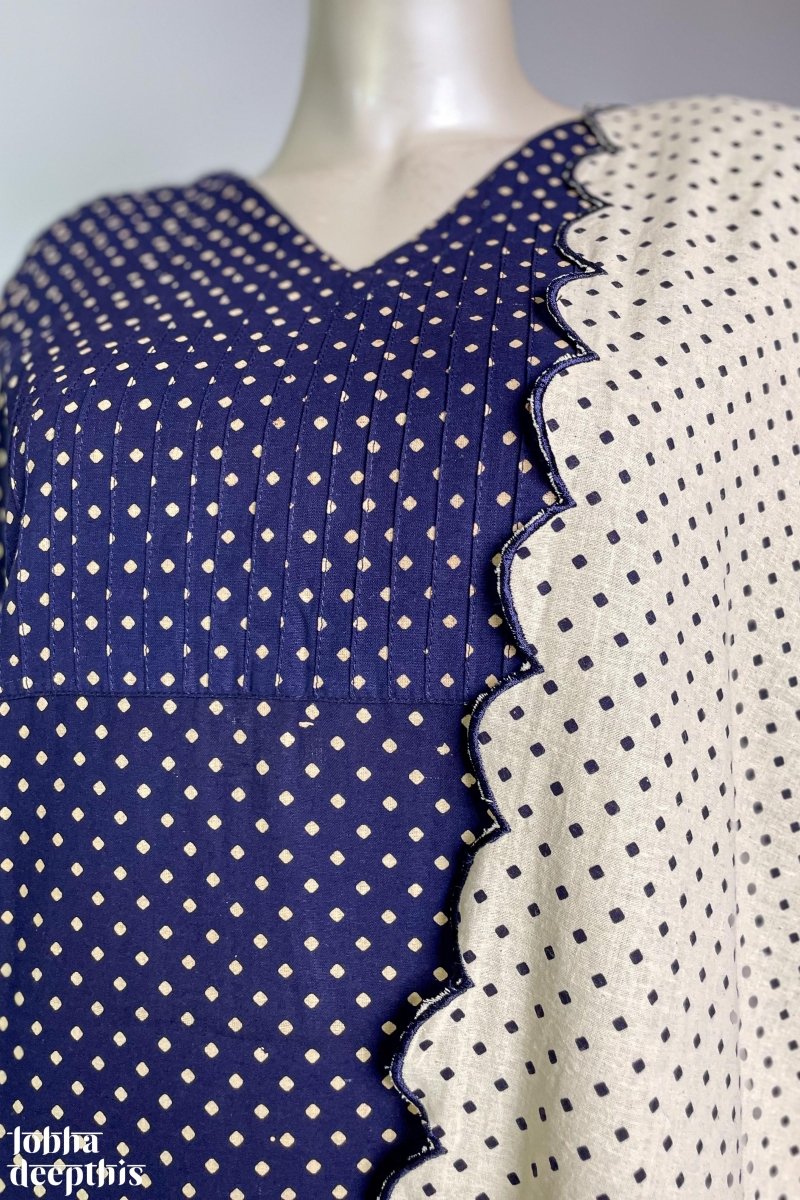 Dot Print on Blue Straight Kurta - Lobha Deepthis