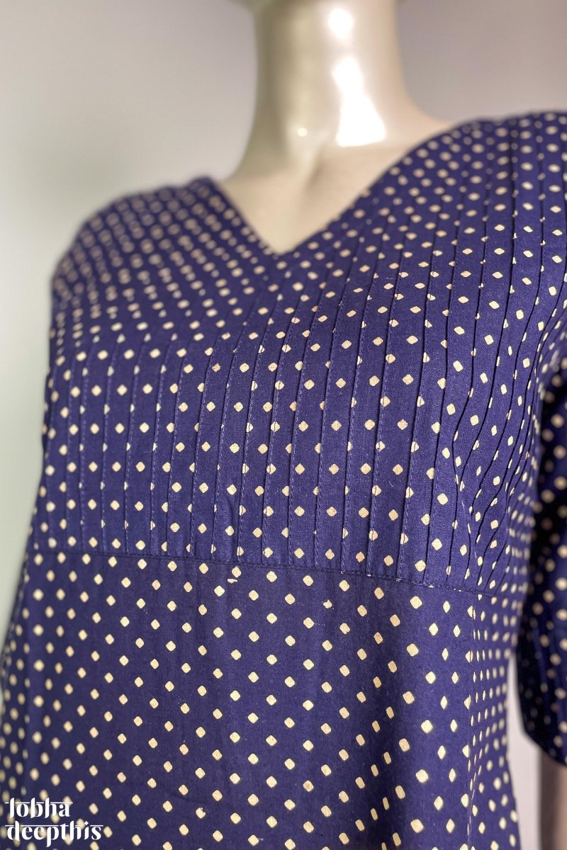 Dot Print on Blue Straight Kurta - Lobha Deepthis