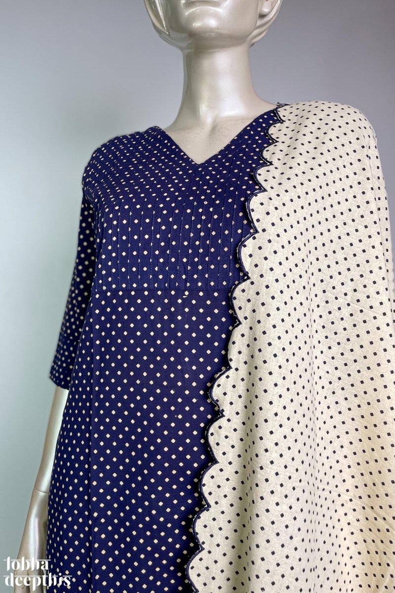 Dot Print on Blue Straight Kurta - Lobha Deepthis