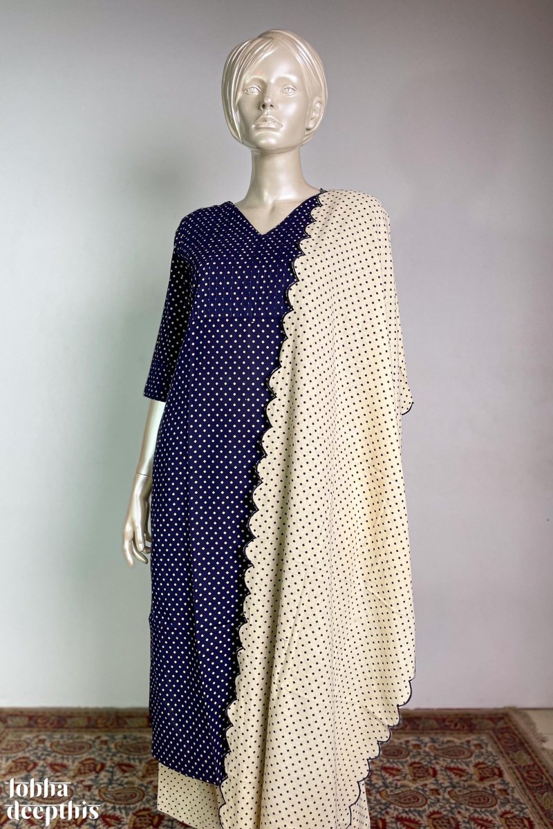 Dot Print on Blue Straight Kurta - Lobha Deepthis