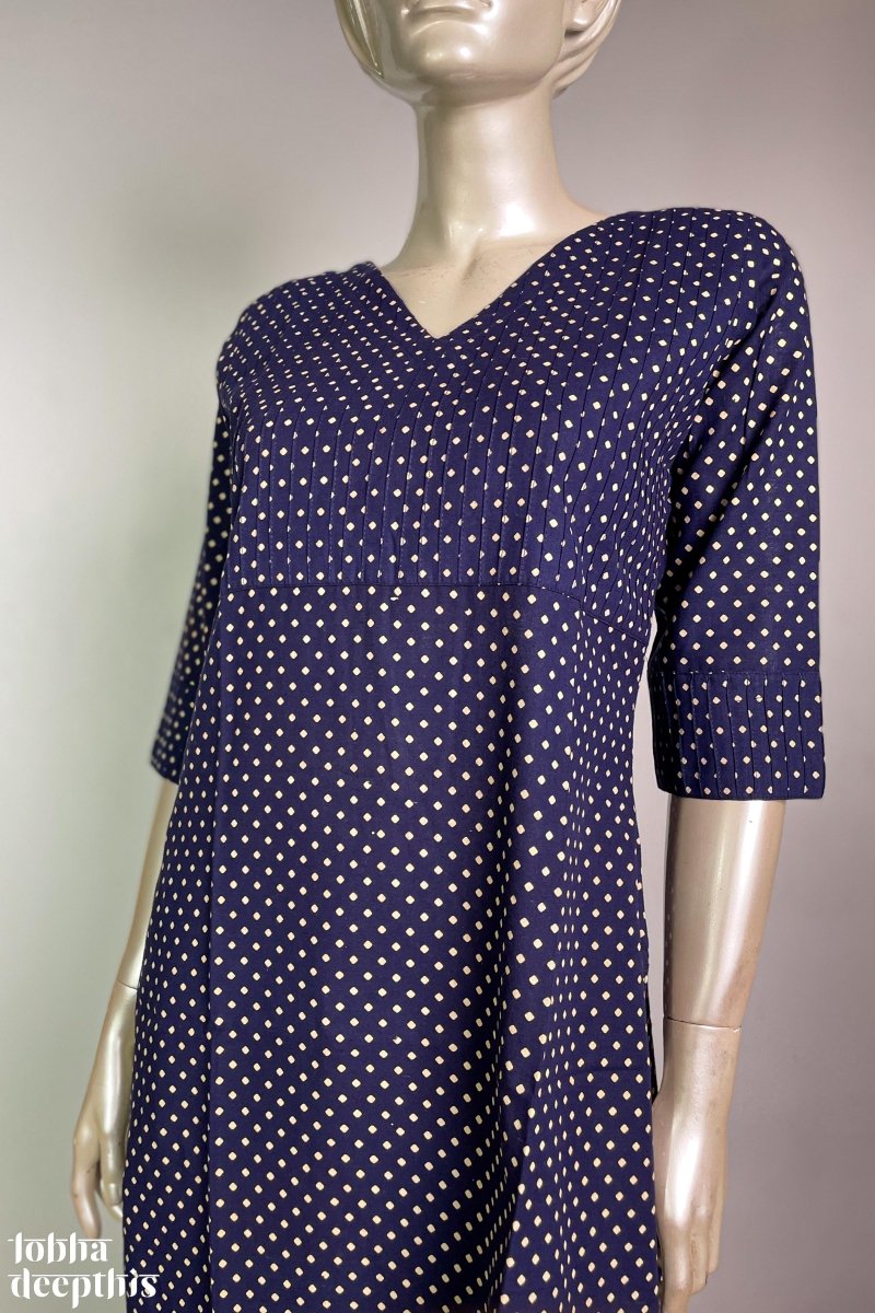 Dot Print on Blue Straight Kurta - Lobha Deepthis