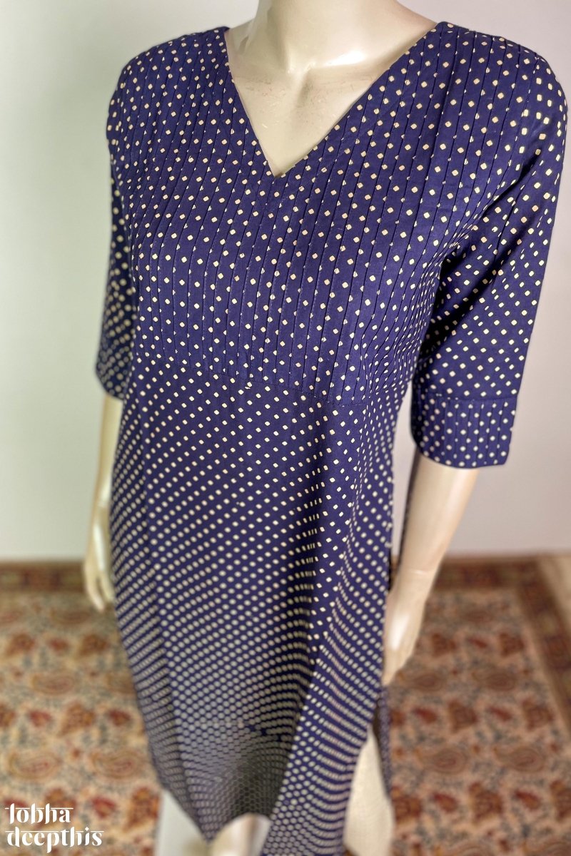 Dot Print on Blue Straight Kurta - Lobha Deepthis