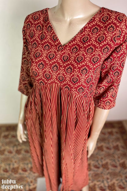 Earthen Stripes Madder Red Alia Cut Kurta - Lobha Deepthis