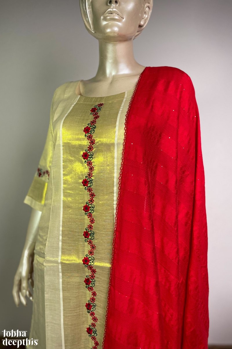 Rust Silk Tissue Suit Set with coordinated dupatta – Trendytokari