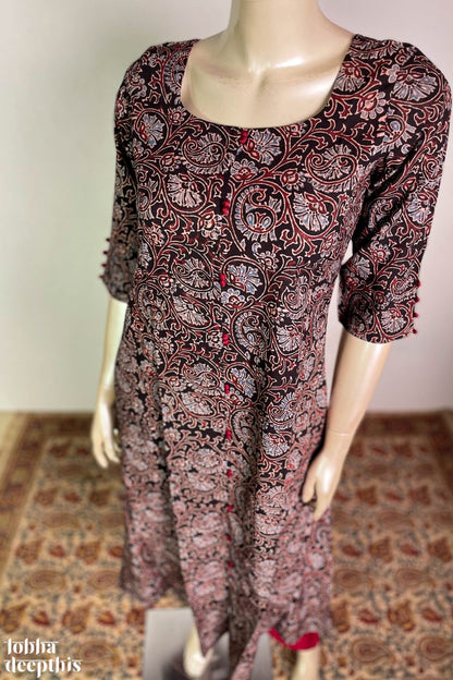 Floral Vines on Black Aline Kurta - Lobha Deepthis