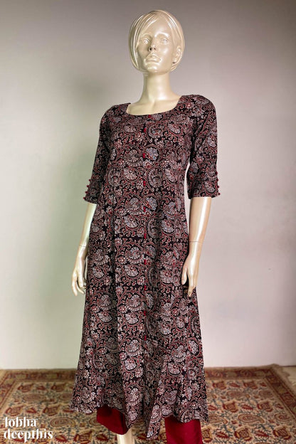 Floral Vines on Black Aline Kurta - Lobha Deepthis