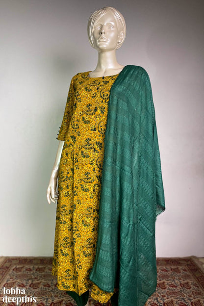 Floral Vines on Turmeric Aline Kurta - Lobha Deepthis