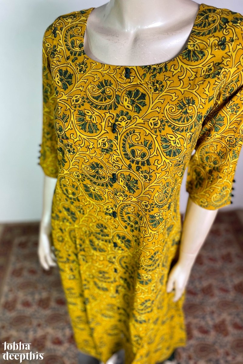 Floral Vines on Turmeric Aline Kurta - Lobha Deepthis